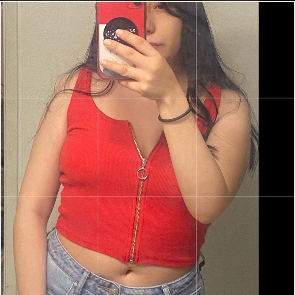 red zip down shirt NWT